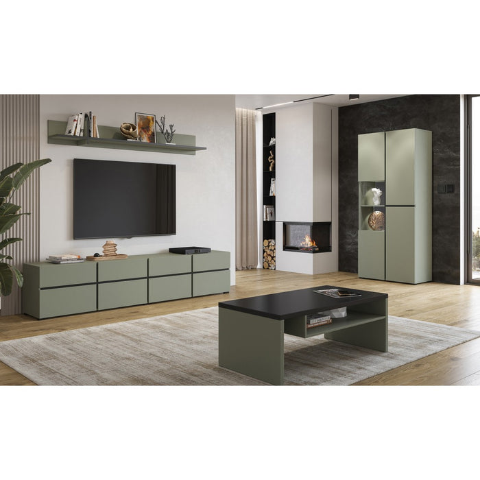 Tavolino basso HAVANA – Verde salvia e nero – Piano nero opaco – Con nicchia – Design moderno