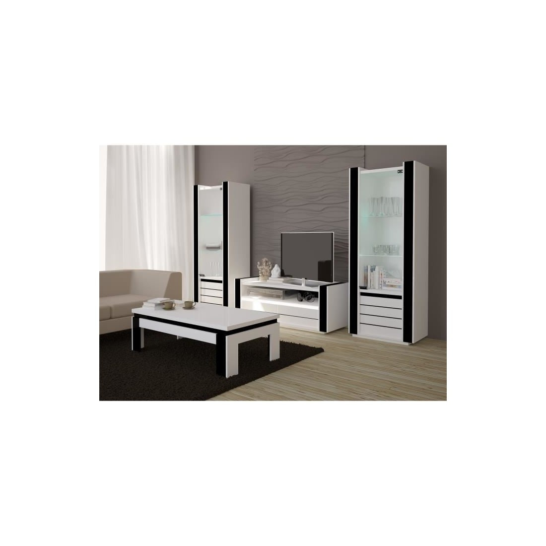 Tavolino basso LINA bianco e nero lucido - 125 x 42 x 65 cm