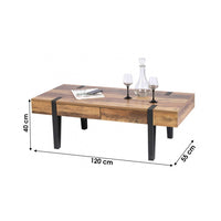 Tavolino Basso LOVY – Legno con Piedi in Metallo, 2 Cassetti