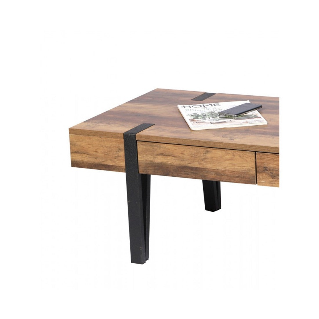 Tavolino Basso LOVY – Legno con Piedi in Metallo, 2 Cassetti