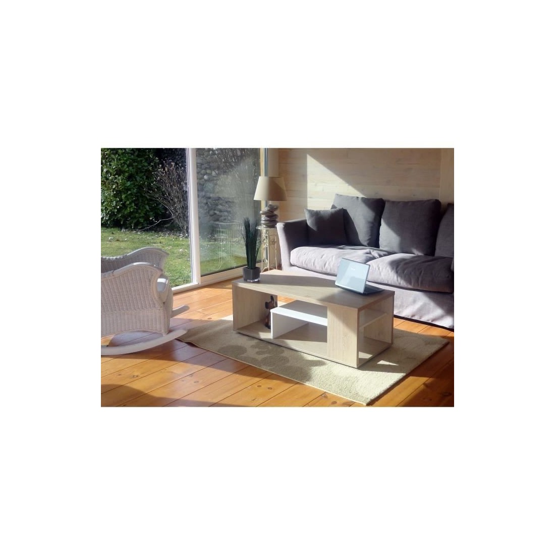 Tavolino basso MELINA in rovere e bianco - Design moderno - 111 x 41 x 50 cm