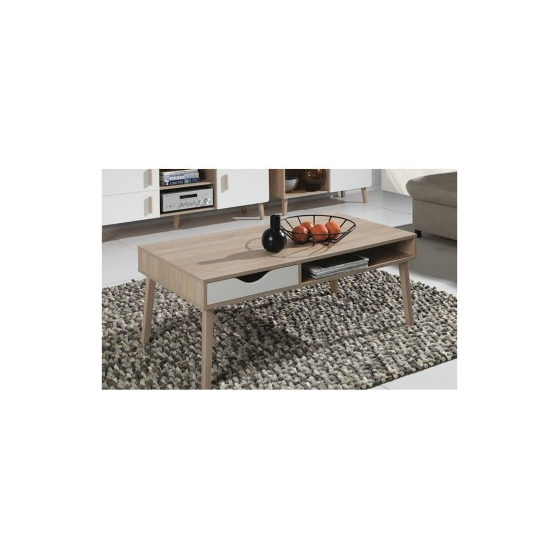 Tavolino basso OSLO - Colori rovere e bianco - Stile scandinavo - 120 x 60 x 45 cm