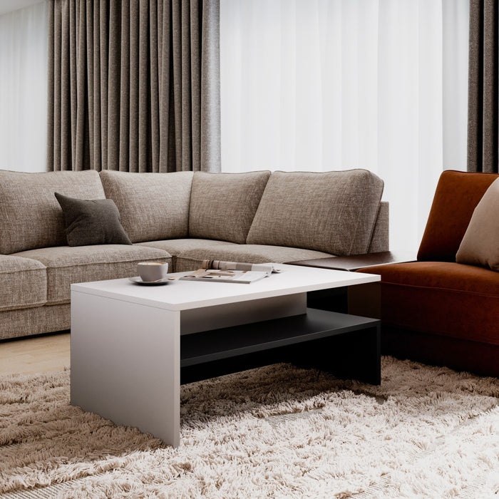 Tavolino basso design collezione RAMOS nero e bianco.