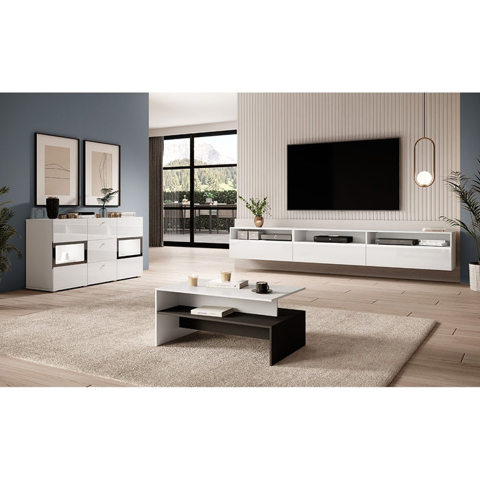 Tavolino basso design collezione RAMOS nero e bianco.