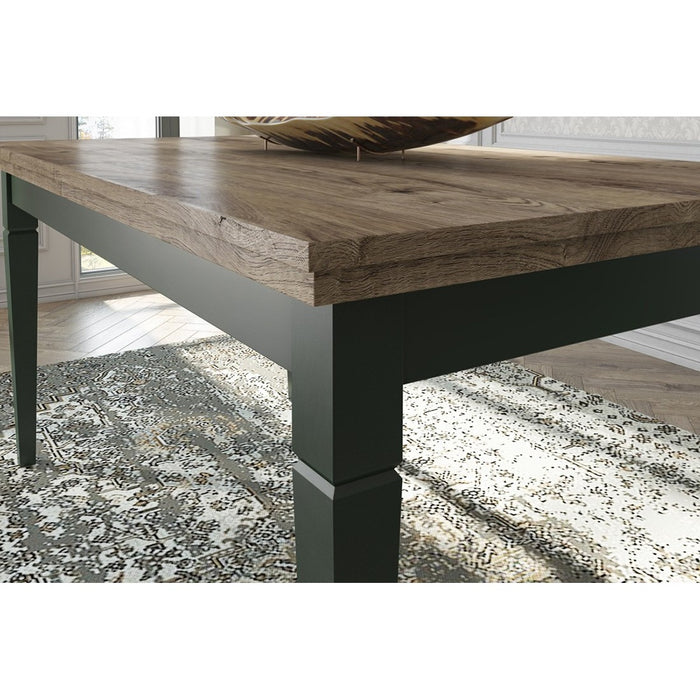 Tavolino basso rettangolare collezione ASSIA. Colori verde e rovere.