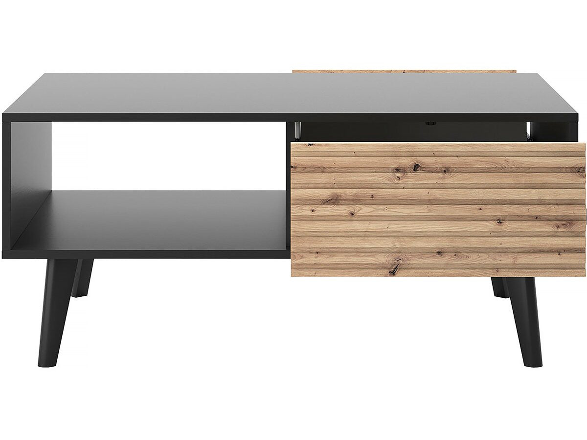 Tavolino rettangolare in legno "Silas" - Nero/Rovere lavorato a mano