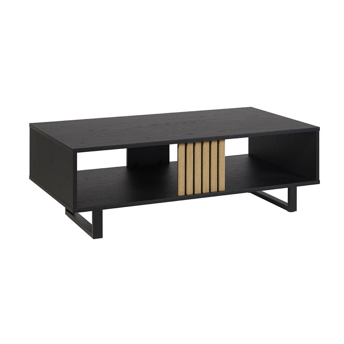 Tavolino basso robusto collezione LOFT Colori nero e rovere. Piedi in metallo nero.