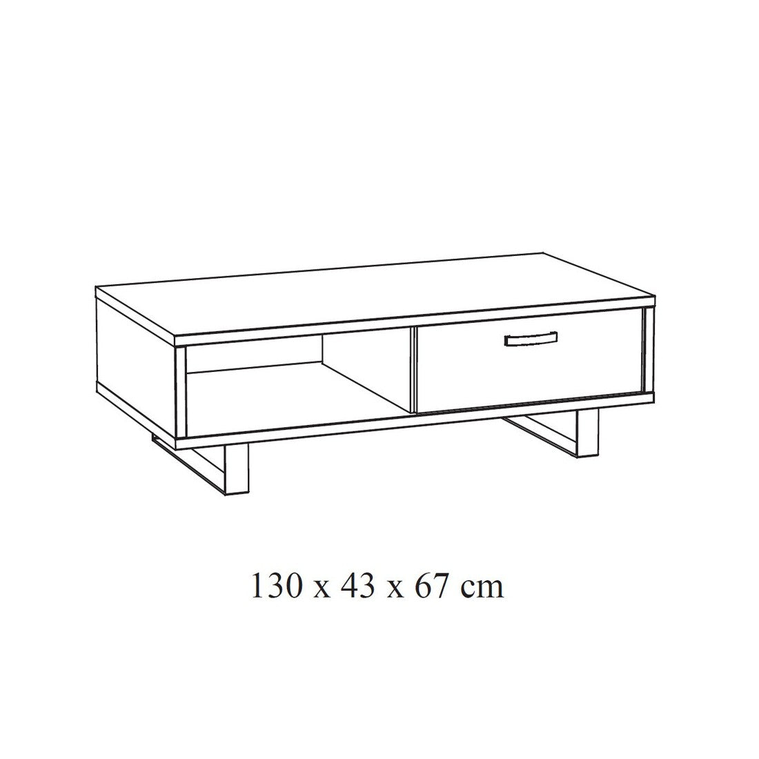 Tavolino basso robusto collezione NEWTON Colore rovere chiaro. Piedi in metallo nero.