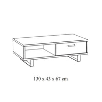 Tavolino basso robusto collezione NEWTON Colore rovere chiaro. Piedi in metallo nero.