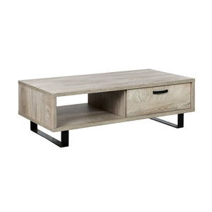 Tavolino basso robusto collezione NEWTON Colore rovere chiaro. Piedi in metallo nero.