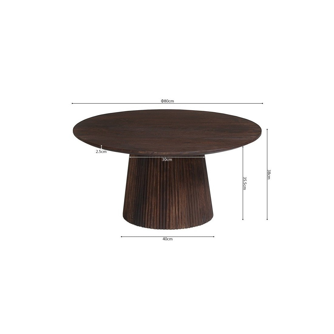 Tavolino basso rotondo collezione MITCHEL in legno esotico di mango marrone diametro 80 cm