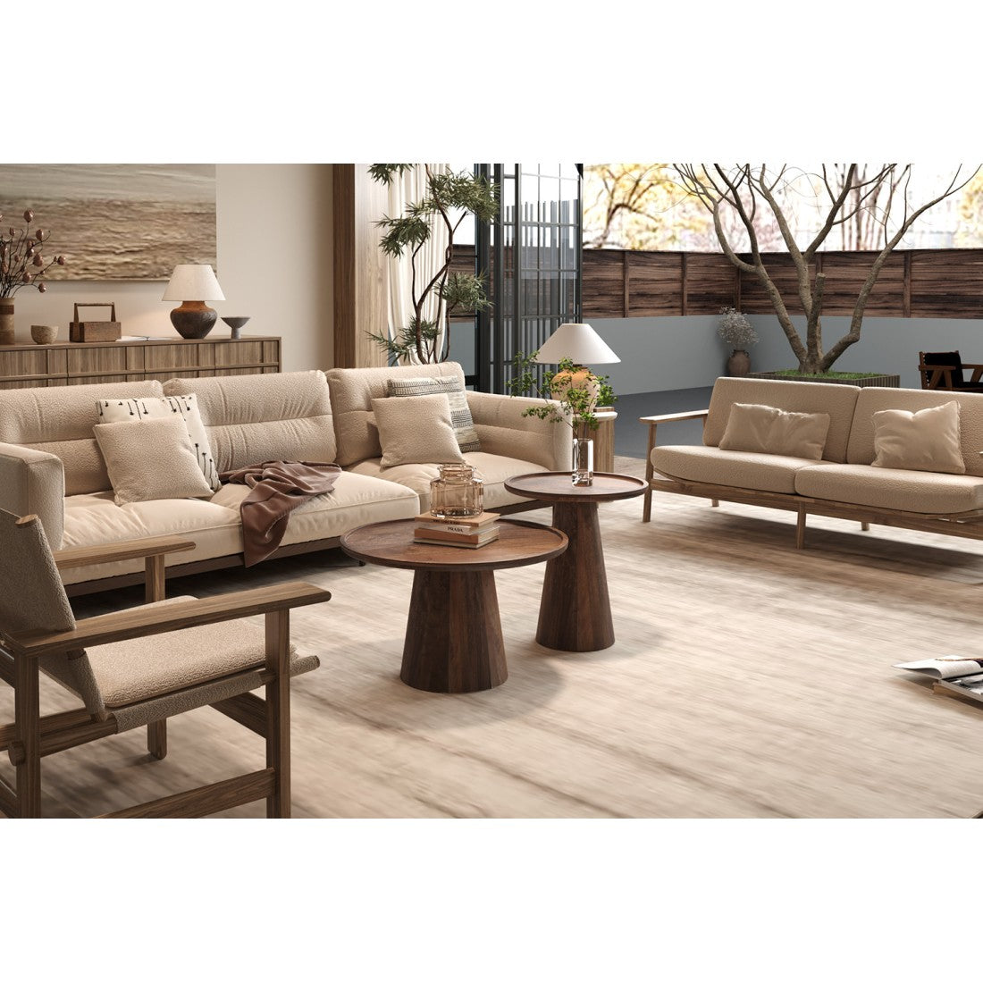 Tavolino basso rotondo in legno massiccio collezione JAKARTA - Stile etnico e design - Diametro 65 cm