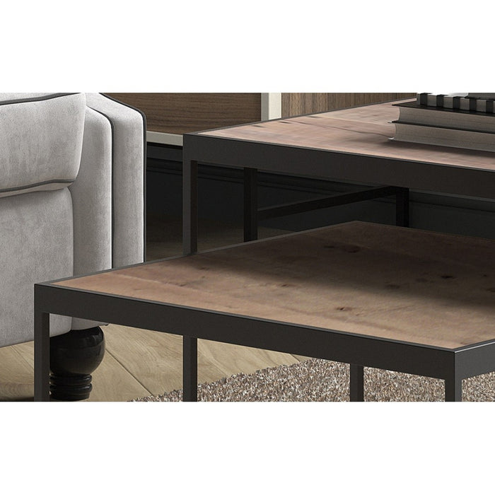 Tavolino basso RUBIK, tavolino nidificante, piano in legno massiccio esotico di Mangolia, ideale per un soggiorno contemporaneo.