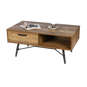 Tavolino basso SOUTHAMPTON - Colore quercia scura, gambe in metallo nero, dimensioni 60x49x110 cm