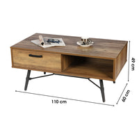 Tavolino basso SOUTHAMPTON - Colore quercia scura, gambe in metallo nero, dimensioni 60x49x110 cm