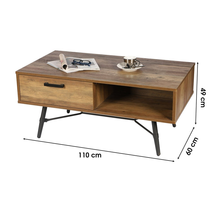 Tavolino basso SOUTHAMPTON - Colore quercia scura, gambe in metallo nero, dimensioni 60x49x110 cm