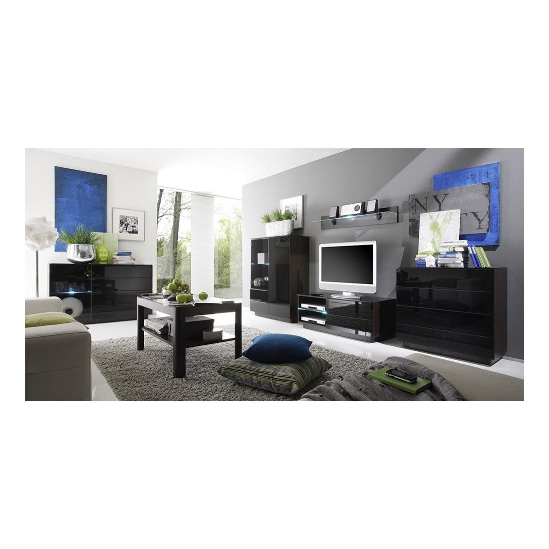 Tavolino basso TONGA 100x55x60 cm, colore wengé con piano in vetro fumé.