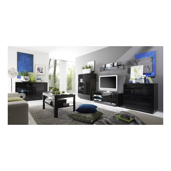 Tavolino basso TONGA 100x55x60 cm, colore wengé con piano in vetro fumé.