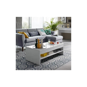 Tavolino basso TRIGO bianco - 1 cassetto con scomparti - 118 x 58 x 39 cm