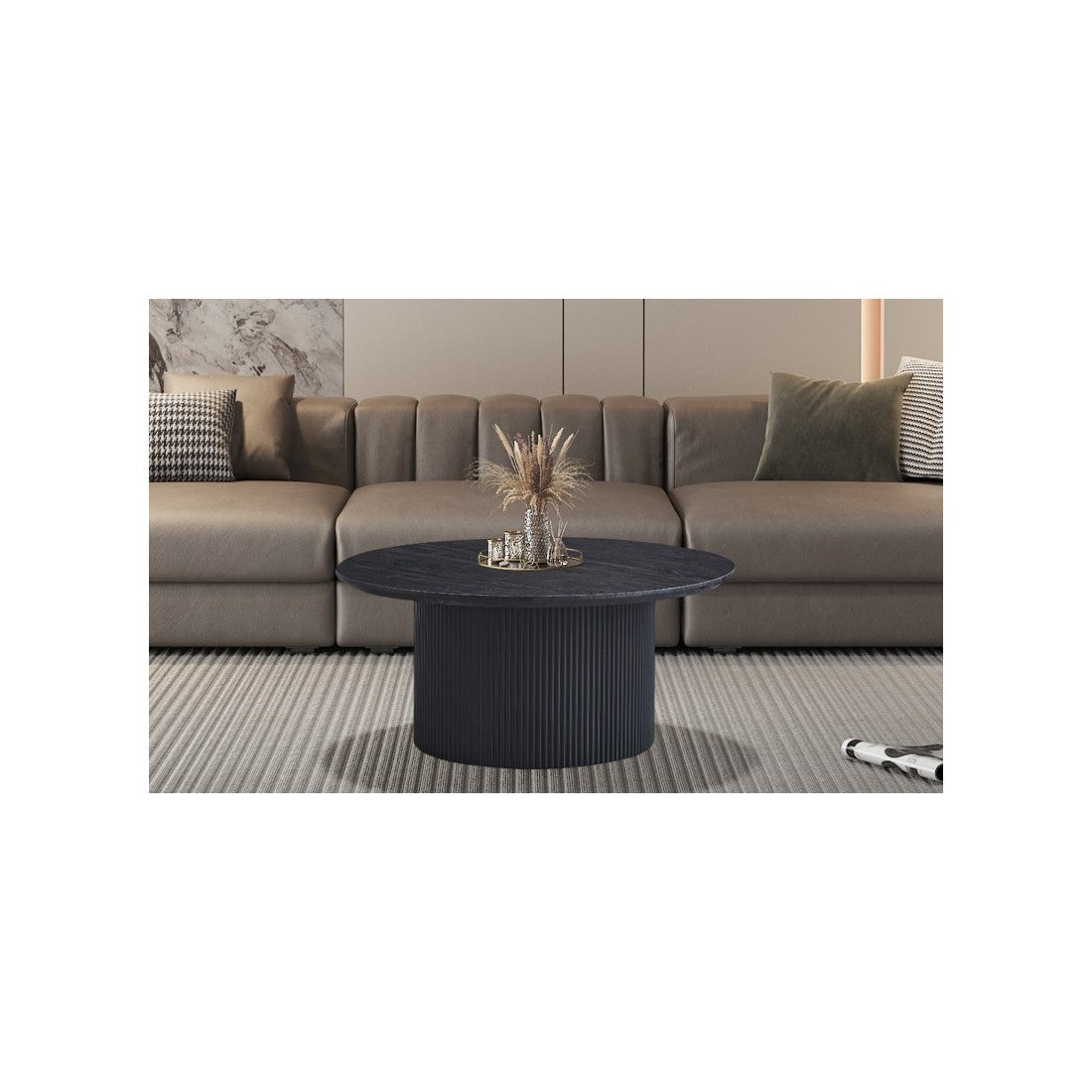 Tavolino basso VAGOS – Effetto legno marrone scuro – Rotondo – Diametro 80 cm – Design elegante e robusto