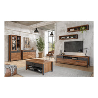 Tavolino WINDSOR - Rovere scuro e antracite - 1 cassetto, 4 nicchie - 107 x 44,8 x 60 cm