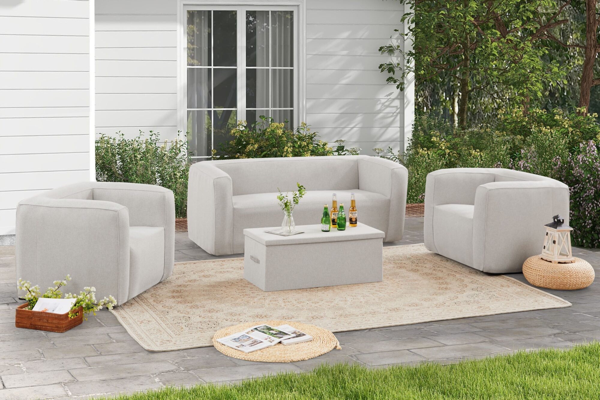 Tavolo coffre Terracotta - Apertura superiore - Interno ed esterno - Colore Grigio chiaro