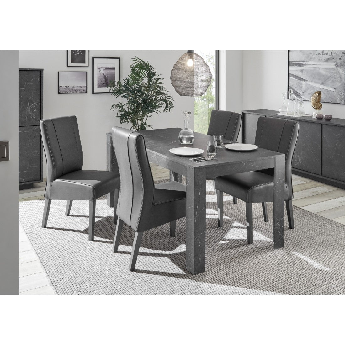 Tavolo COLOMARMO - Effetto marmo nero - 180x90cm - Ideale per una sala da pranzo moderna e alla moda.