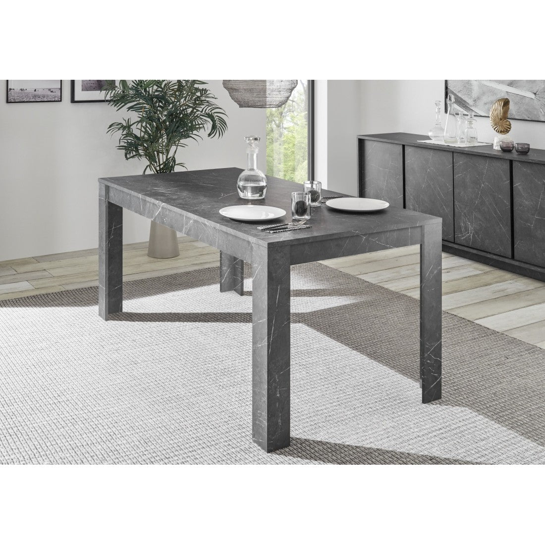 Tavolo COLOMARMO - Effetto marmo nero - 180x90cm - Ideale per una sala da pranzo moderna e alla moda.