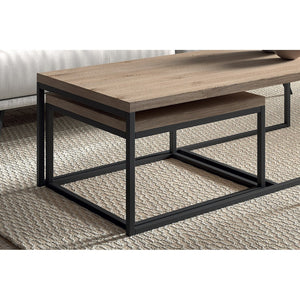 Tavolino stile industriale HELLINGTON effetto vecchia quercia - Tavolino basso - Set di 3 pezzi