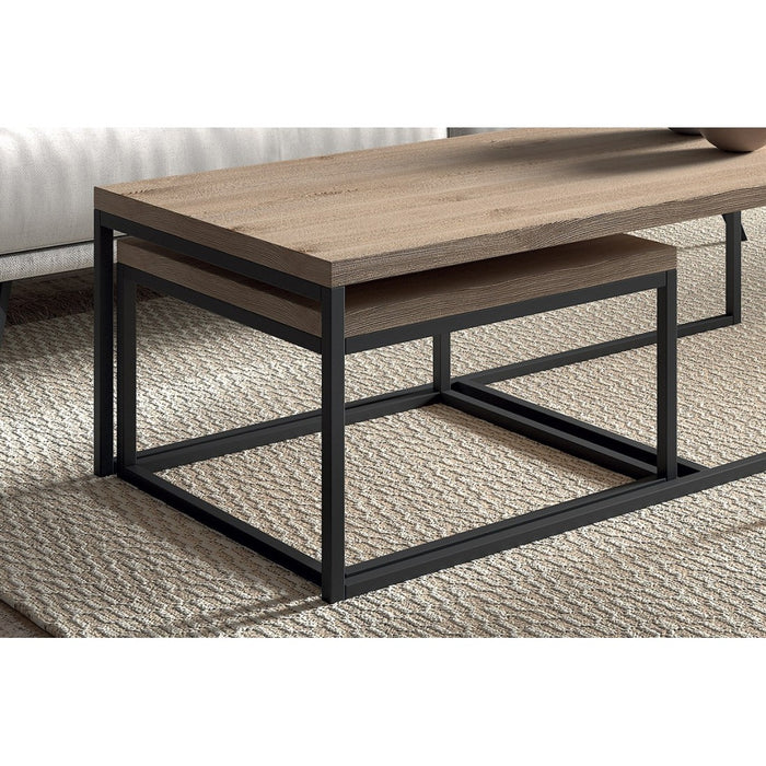 Tavolino stile industriale HELLINGTON effetto vecchia quercia - Tavolino basso - Set di 3 pezzi