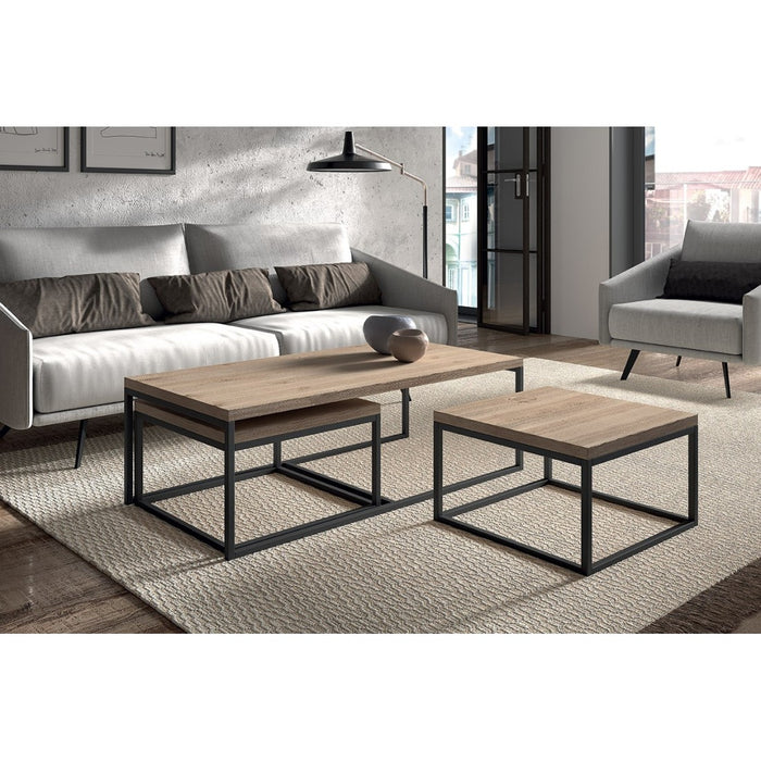 Tavolino stile industriale HELLINGTON effetto vecchia quercia - Tavolino basso - Set di 3 pezzi