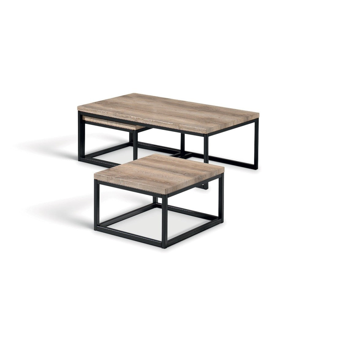 Tavolino stile industriale HELLINGTON effetto vecchia quercia - Tavolino basso - Set di 3 pezzi