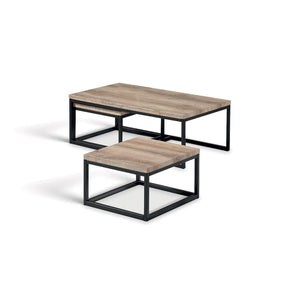 Tavolino stile industriale HELLINGTON effetto vecchia quercia - Tavolino basso - Set di 3 pezzi