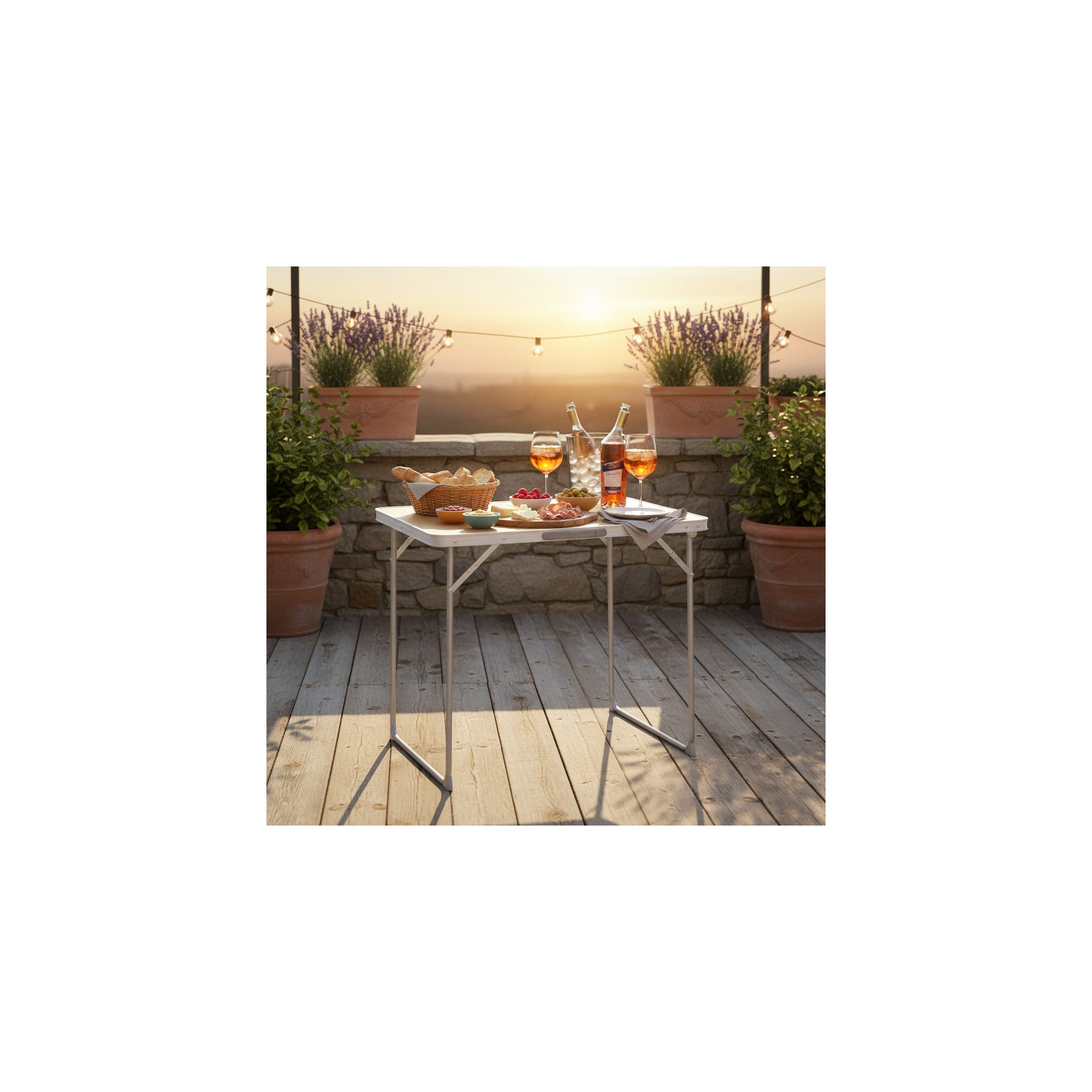 Tavolo da campeggio pieghevole a 4 posti - O'Camp - Forma di valigia - Dimensioni: 80 x 60 x 70 cm