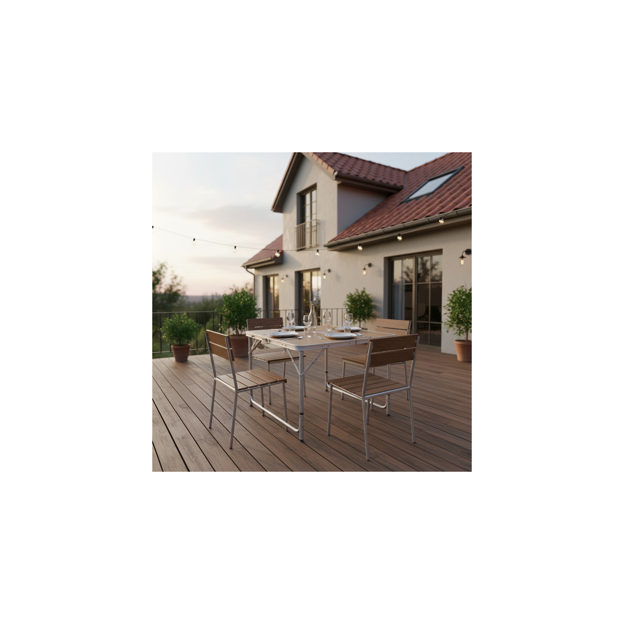 Tavolo da campeggio pieghevole a 4 posti - O'Camp - Forma di valigia - Dimensioni: 80 x 60 x 70 cm