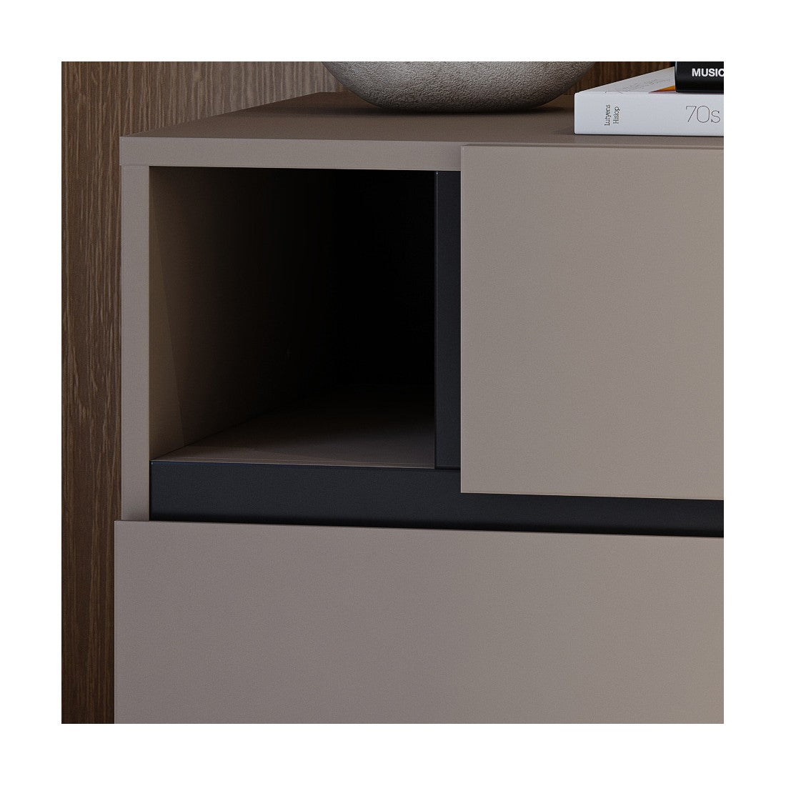 Comodino HAVANA beige e nero - 2 cassetti e 1 vano - Contenitore moderno e design elegante