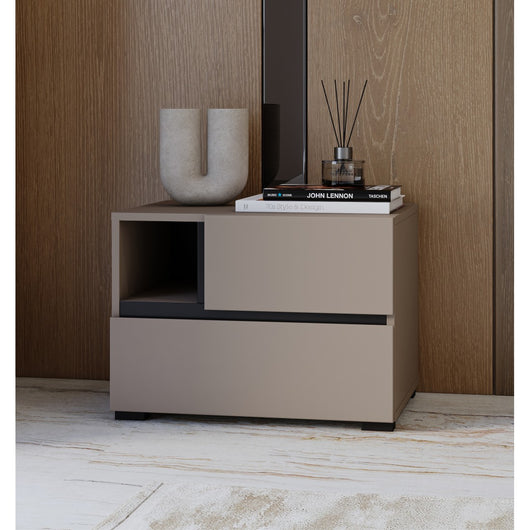 Comodino HAVANA beige e nero - 2 cassetti e 1 vano - Contenitore moderno e design elegante