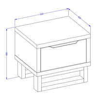 Comodino in stile industriale con un ampio cassetto, collezione MILOS. Colore rovere grezzo.