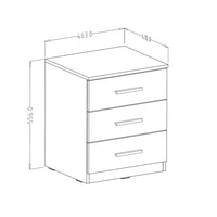 Comodino con tre cassetti, collezione FLOYD. Colore bianco effetto legno.