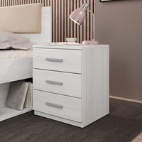 Comodino con tre cassetti, collezione FLOYD. Colore bianco effetto legno.