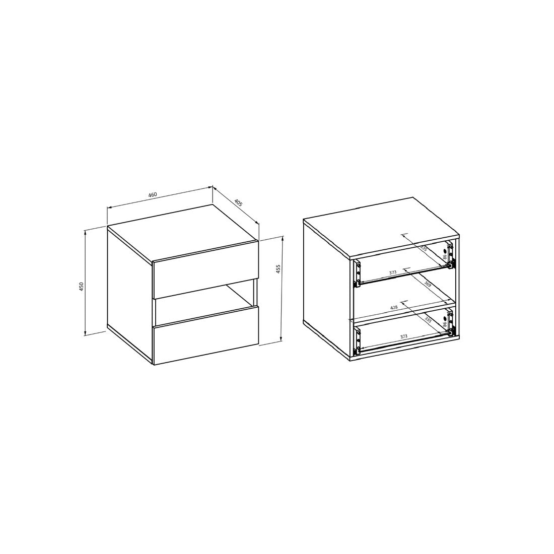 Comodino VOX con 2 cassetti e uno scomparto, colore quercia e beige