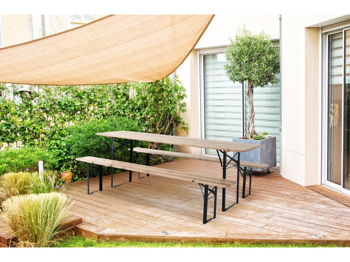 Tavolo da giardino pieghevole da brasserie con 2 panche "Lisbona" - 218 x 59,5 x 75 cm - Marrone
