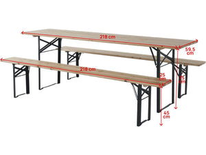 Tavolo da giardino pieghevole da brasserie con 2 panche "Lisbona" - 218 x 59,5 x 75 cm - Marrone