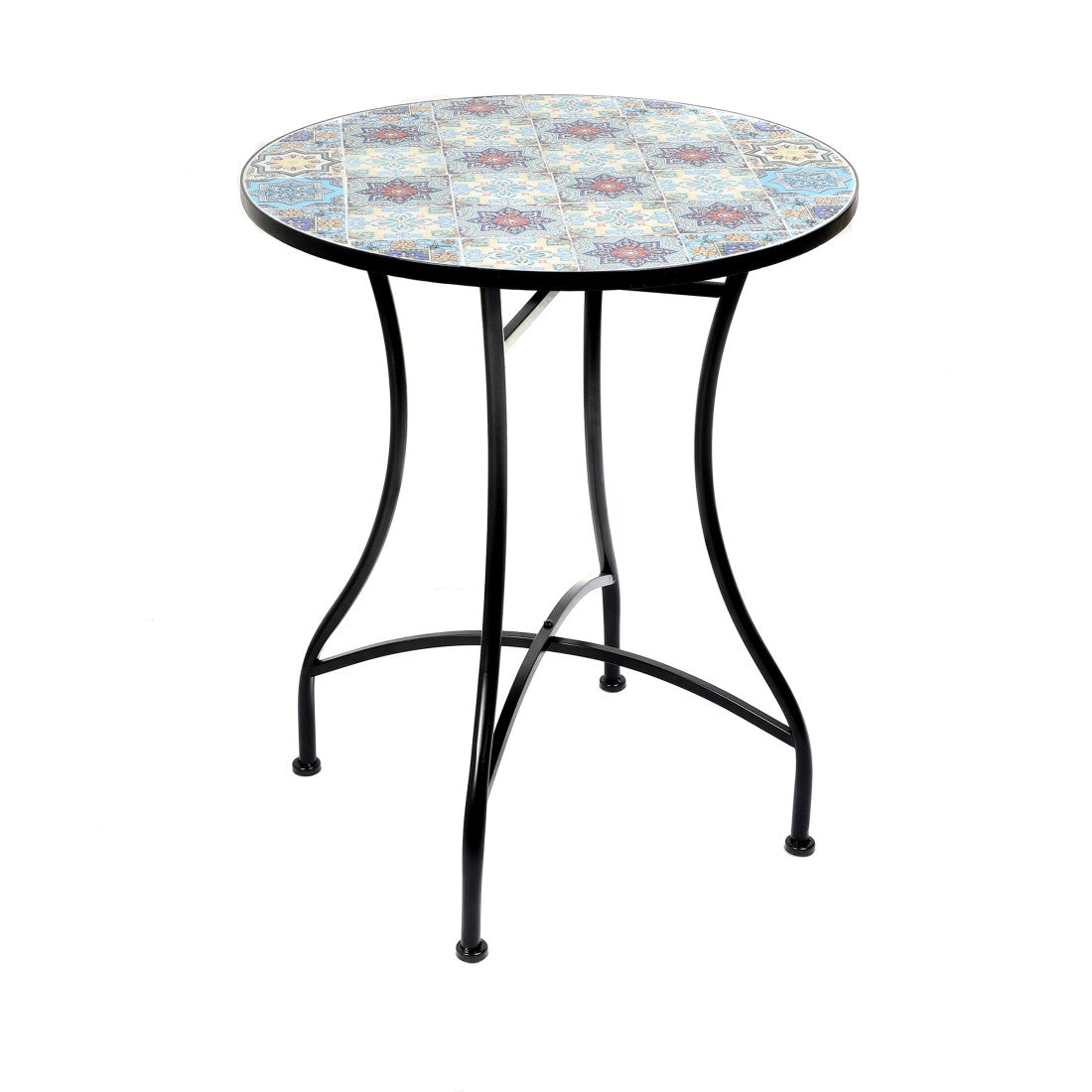 Tavolo da giardino rotondo bistrot collezione PORTO – Mosaico decorativo – Metallo nero – Ø60xH71 cm