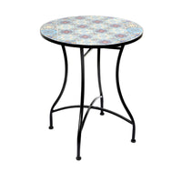 Tavolo da giardino rotondo bistrot collezione PORTO – Mosaico decorativo – Metallo nero – Ø60xH71 cm