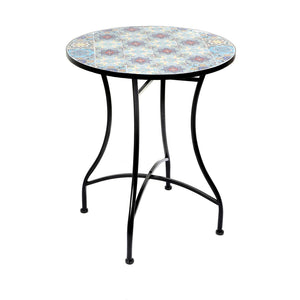 Tavolo da giardino rotondo bistrot collezione PORTO – Mosaico decorativo – Metallo nero – Ø60xH71 cm