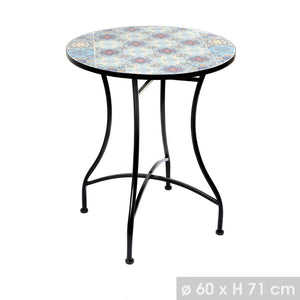 Tavolo da giardino rotondo bistrot collezione PORTO – Mosaico decorativo – Metallo nero – Ø60xH71 cm