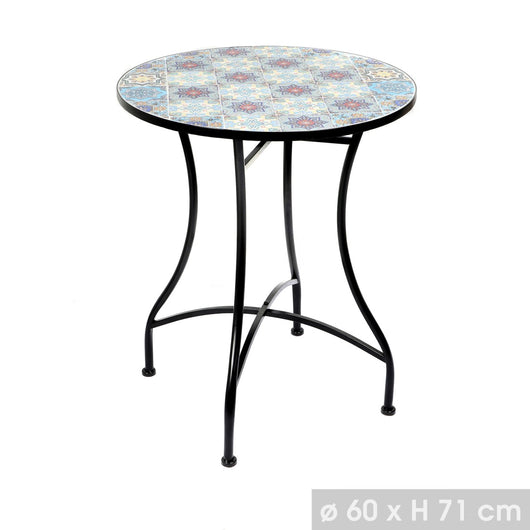 Tavolo da giardino rotondo bistrot collezione PORTO – Mosaico decorativo – Metallo nero – Ø60xH71 cm