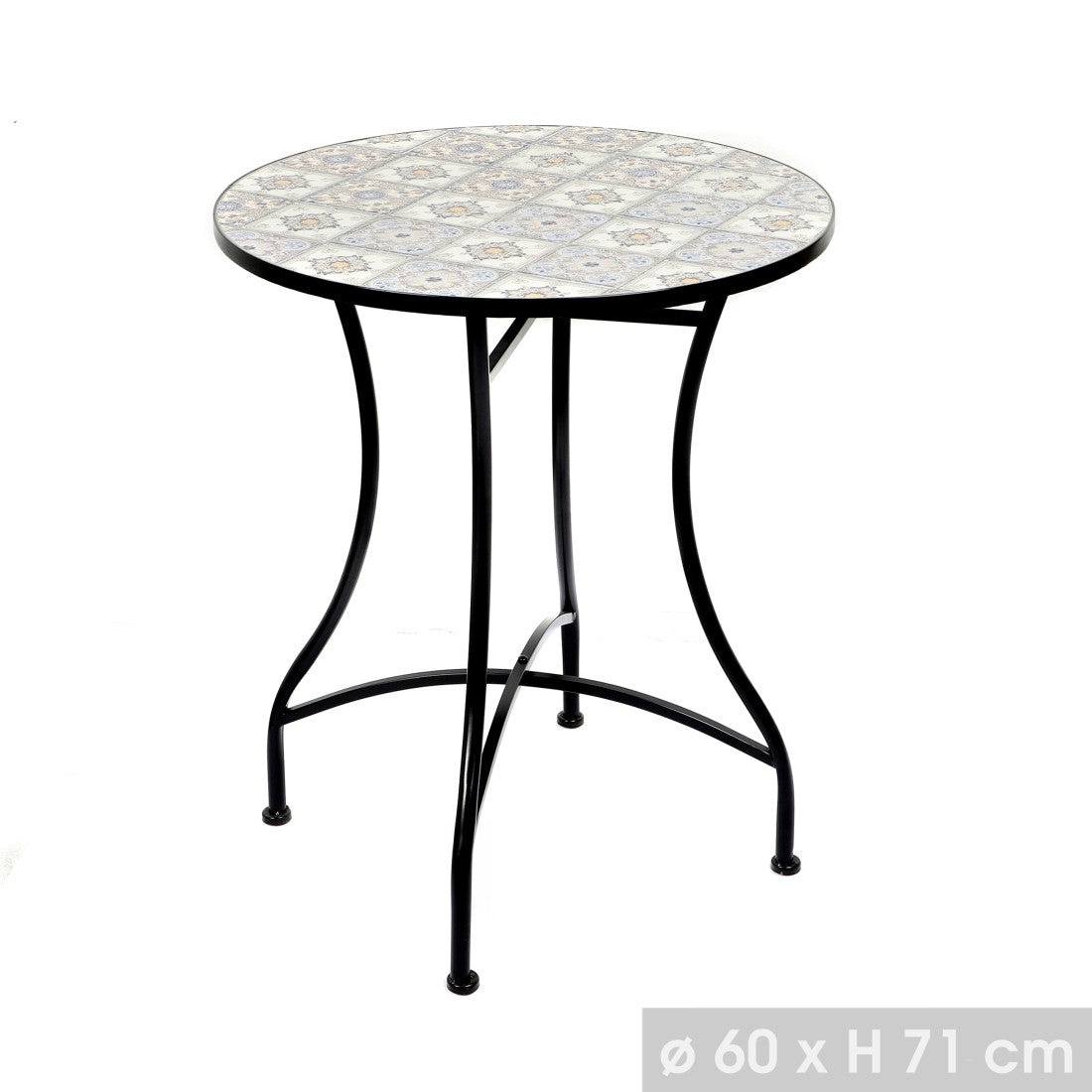 Tavolo da giardino rotondo bistrot – Mosaico decorativo – Metallo nero – Ø60xH71 cm