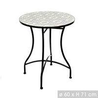 Tavolo da giardino rotondo bistrot – Mosaico decorativo – Metallo nero – Ø60xH71 cm